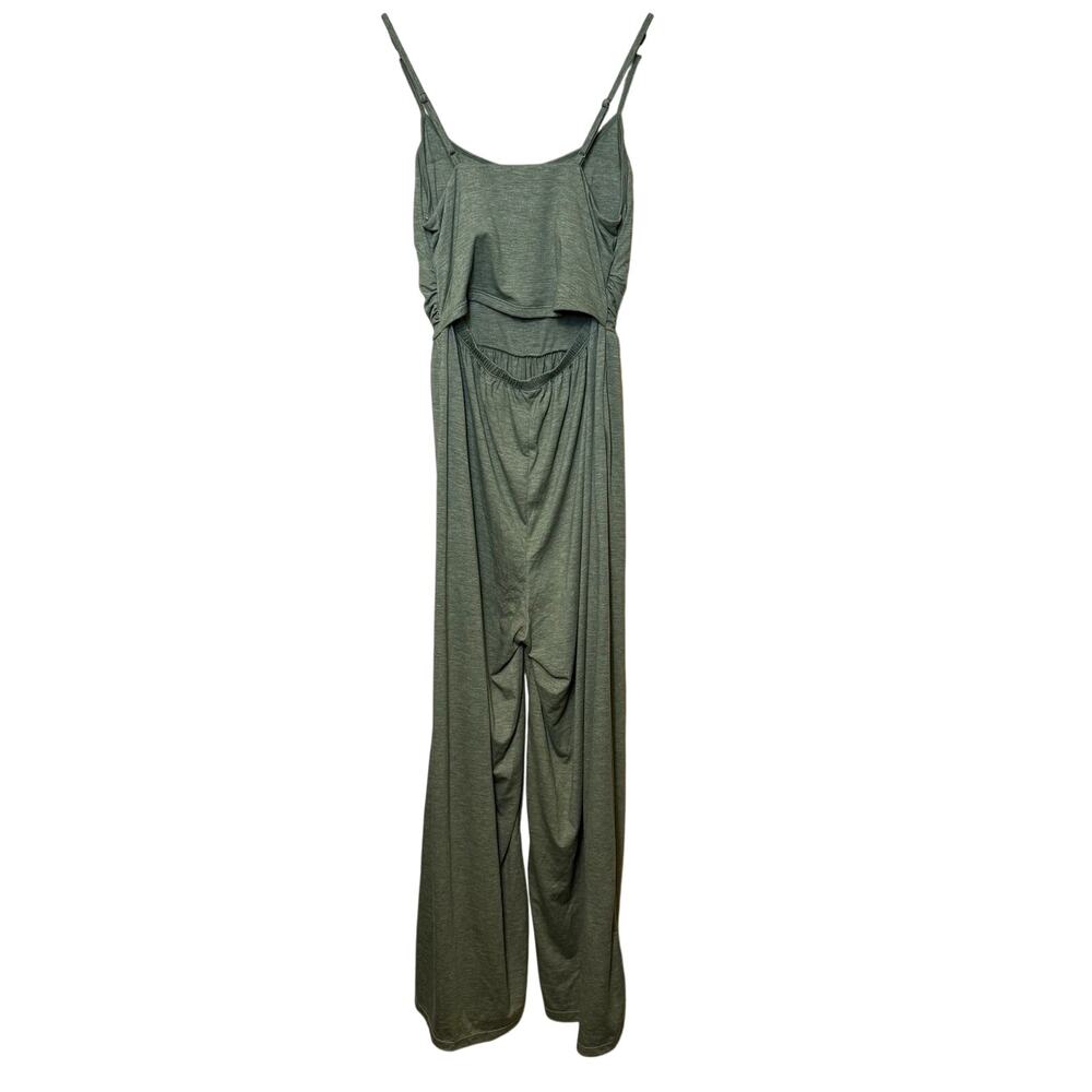 Halara Jumpsuit Adjustable Straps Ruched Wide Leg Light Green Floral Yarn Small - Picture 5 of 14